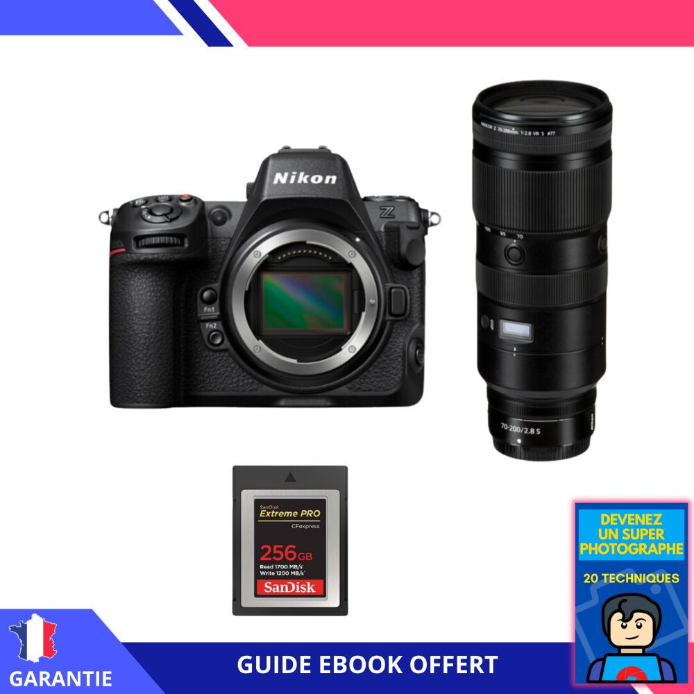 Nikon Z8 + Z 70-200mm f/2.8 VR S Lens + 1x 256GB SanDisk Extreme PRO CFexpress Type B + Ebook - Nikon Hybrid Camera