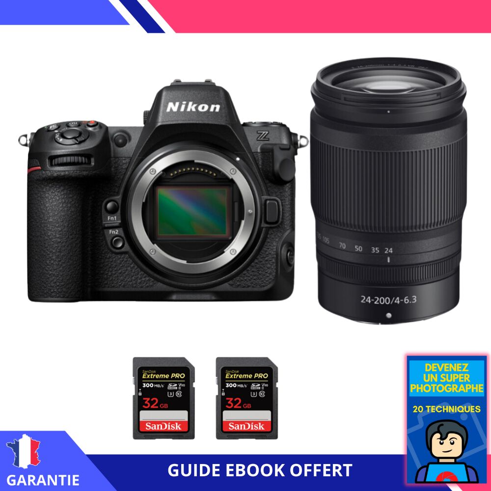 Nikon Z8 + Z 24-200mm f/4-6.3 VR + 2 SanDisk 32GB Extreme PRO UHS-II SDXC 300MB/s + Ebook 'Devenez Un Super Photographe' - Hybrid Nikon