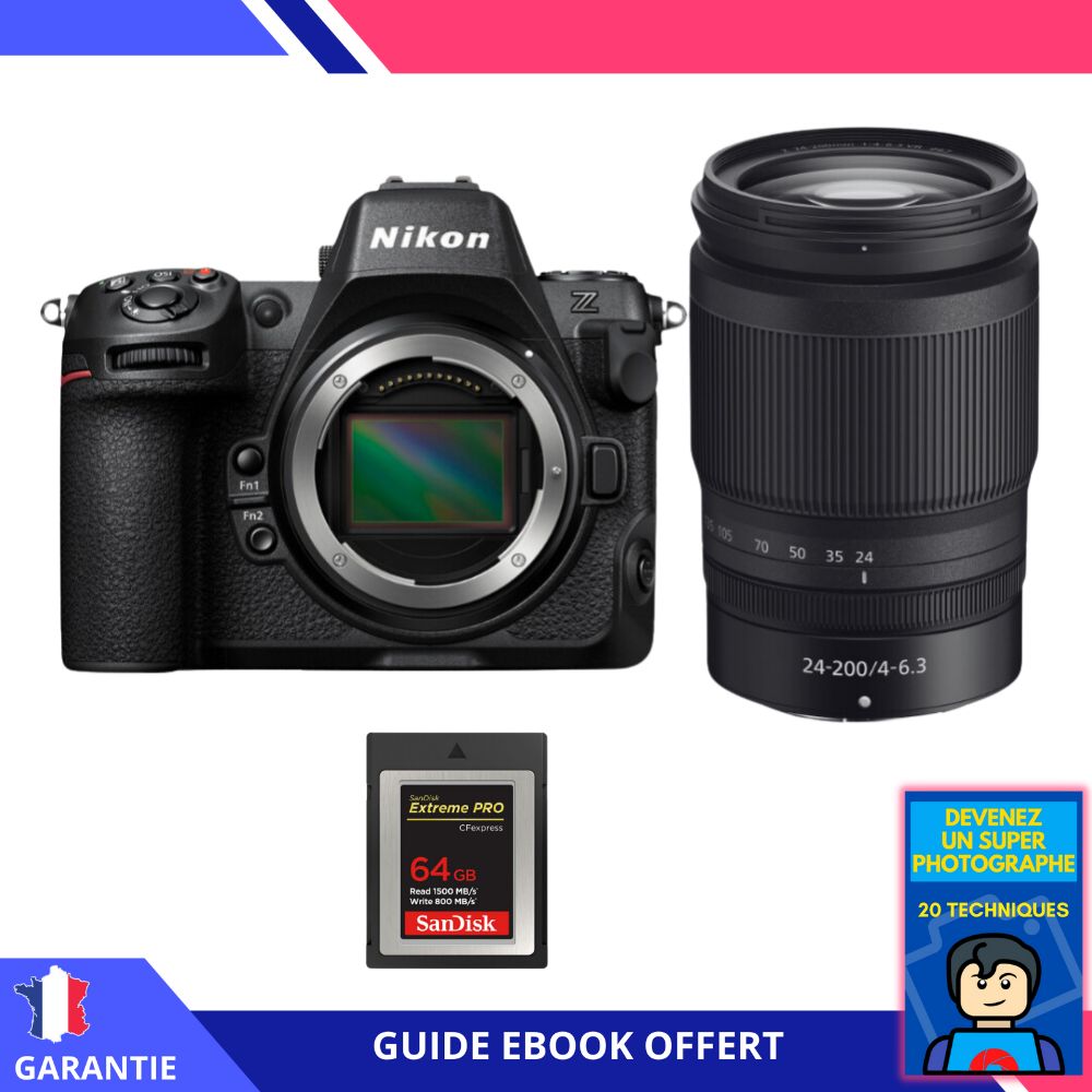 Nikon Z8 + Z 24-200mm f/4-6.3 VR + 1 SanDisk 64GB Extreme PRO CFexpress Type B + Ebook 'Devenez Un Super Photographe' - Hybrid Nikon