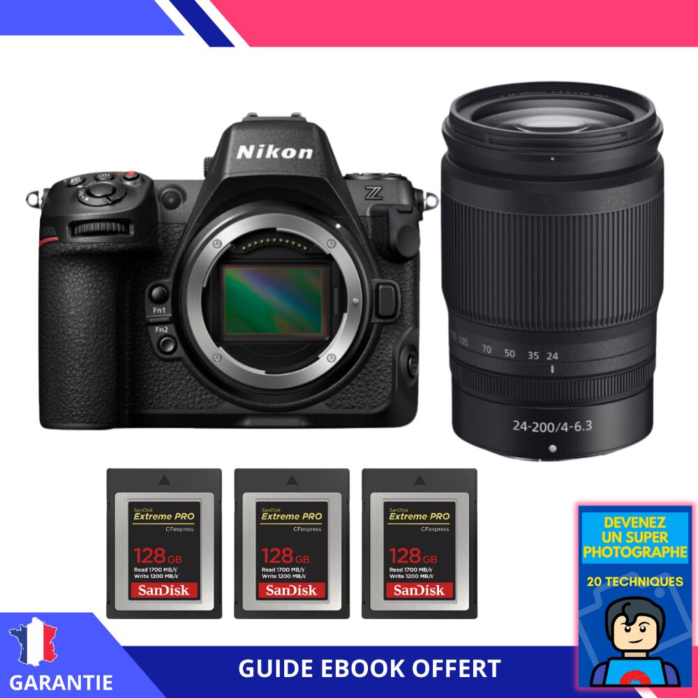 Nikon Z8 + Z 24-200mm f/4-6.3 VR + 3 SanDisk 128GB Extreme PRO CFexpress Type B + Ebook 'Devenez Un Super Photographe' - Hybrid Nikon