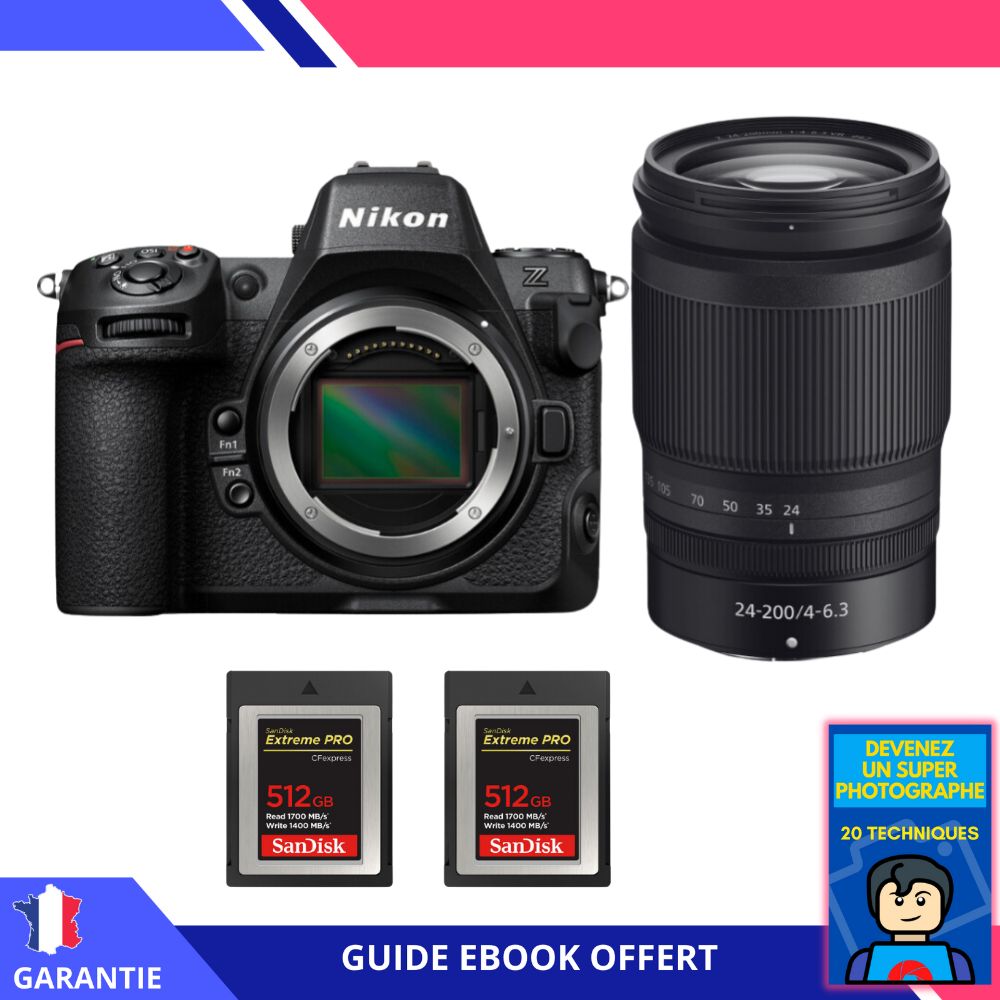 Nikon Z8 Hybrid Camera + Z 24-200mm f/4-6.3 VR Lens + 2x 512GB SanDisk Extreme PRO CFexpress Type B Cards + 'Become a Super Photographer' Ebook