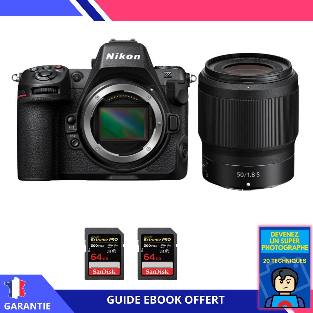 Nikon Z8 + Z 50mm f/1.8 S Lens + 2x 64GB SanDisk Extreme PRO UHS-II SDXC Cards + 'Become a Super Photographer' Ebook - Nikon Hybrid Camera