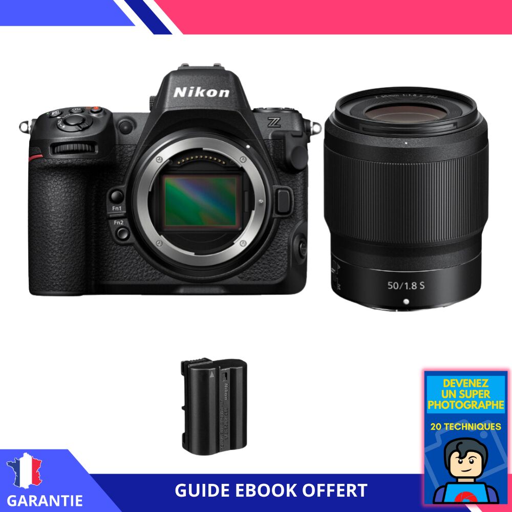 Appareil photo hybride Nikon Z8 + objectif 50mm f/1.8 S + batterie EN-EL15c + ebook 'Devenez un Super Photographe'