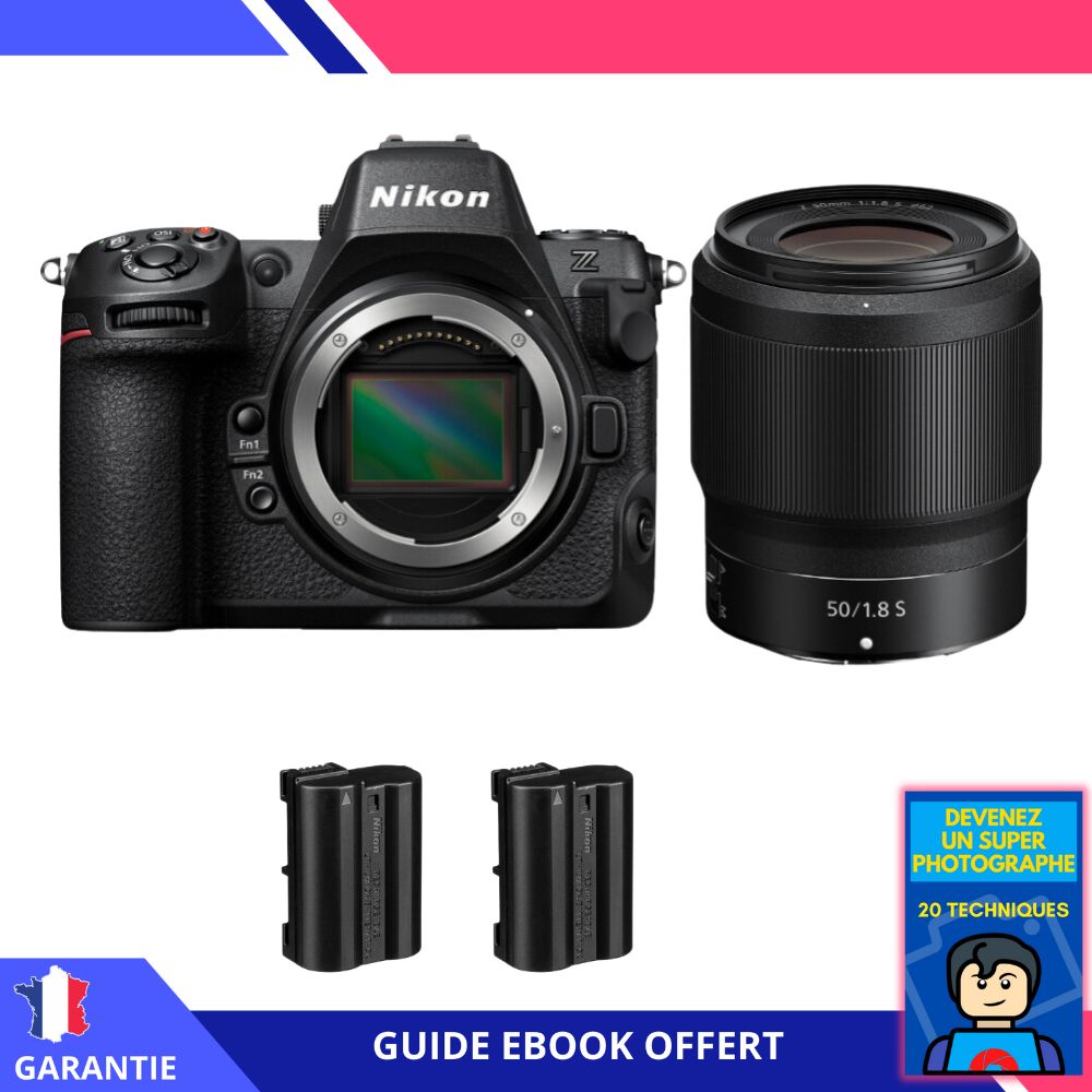 Appareil photo hybride Nikon Z8 + objectif 50mm f/1.8 S + 2 batteries EN-EL15c + ebook 'Devenez un super photographe'