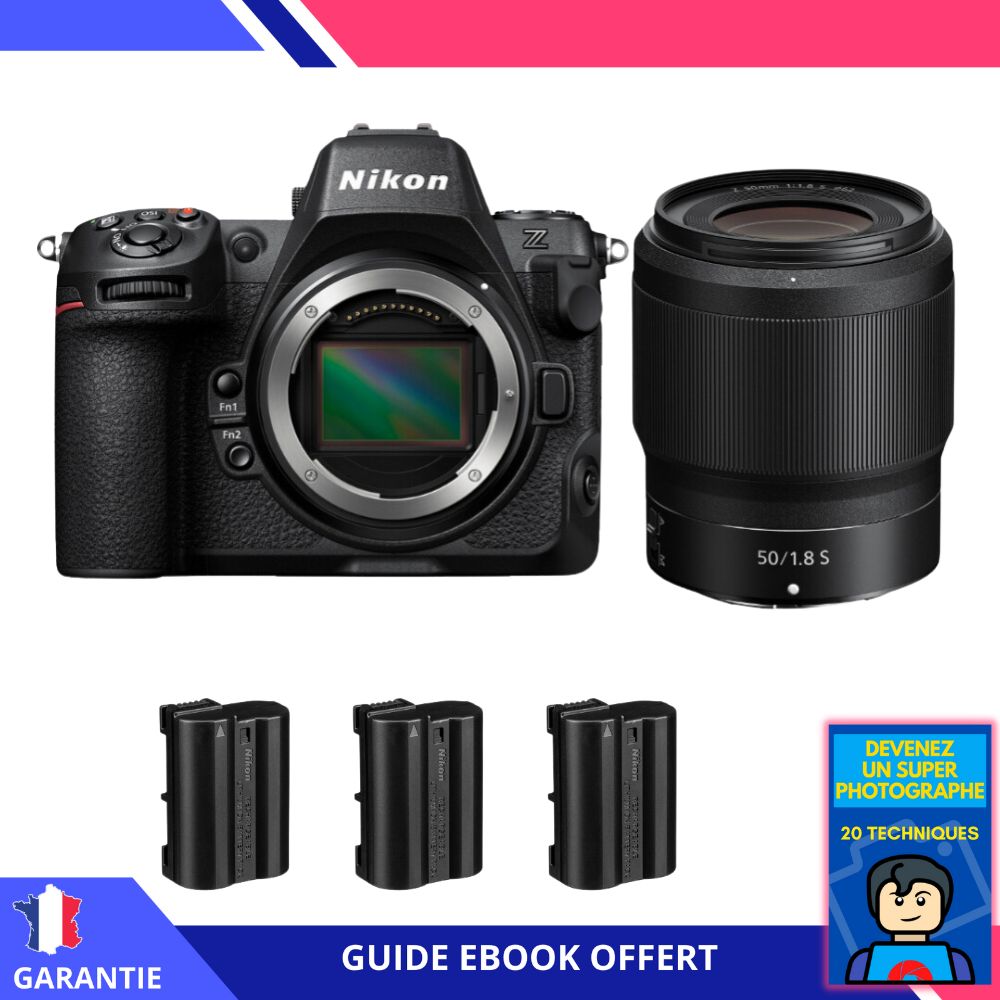 Appareil photo hybride Nikon Z8 + objectif 50 mm f/1,8 S + 3 batteries EN-EL15c + ebook 'Devenez un photographe expert'