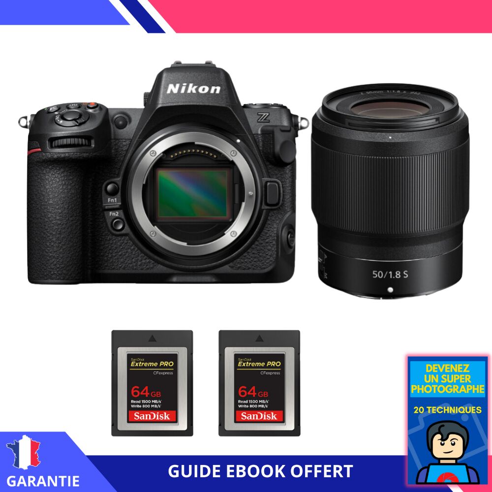 Nikon Z8 + Z 50mm f/1.8 S Lens + 2x 64GB SanDisk Extreme PRO CFexpress Type B + Ebook - Hybrid Nikon Full-Frame Camera