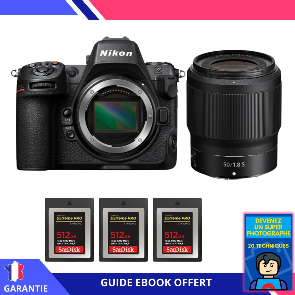 Nikon Z8 Hybrid Camera + 50mm f/1.8 S Lens + 3x 512GB SanDisk Extreme PRO CFexpress Type B + Ebook - Nikon Full-Frame