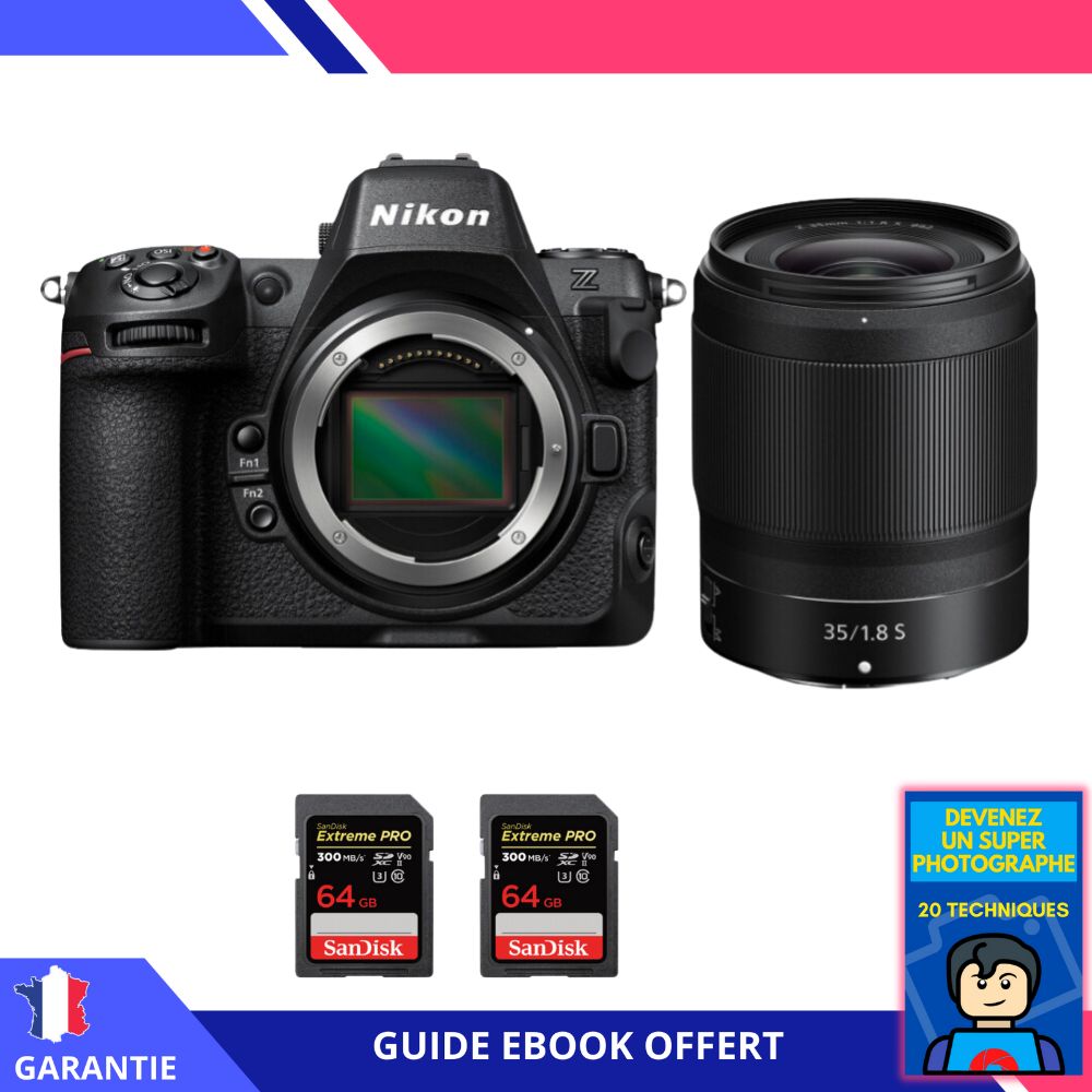 Nikon Z8 + Z 35mm f/1.8 S Lens + 2x SanDisk 64GB Extreme PRO UHS-II SDXC Cards + 'Become a Master Photographer' Ebook - Nikon Hybrid Camera