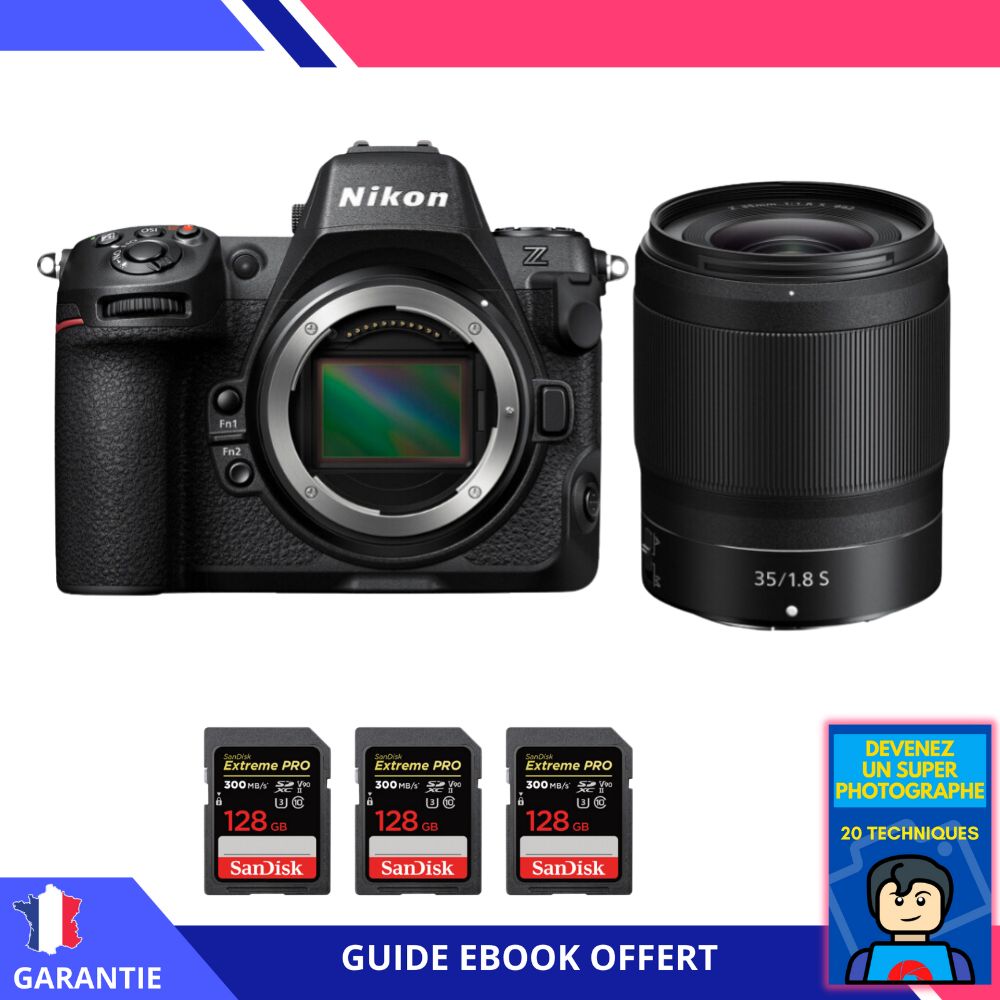 Nikon Z8 + Z 35mm f/1.8 S Lens + 3 SanDisk 128GB Extreme PRO UHS-II SDXC Cards + 'Become a Super Photographer' Ebook - Nikon Hybrid Camera