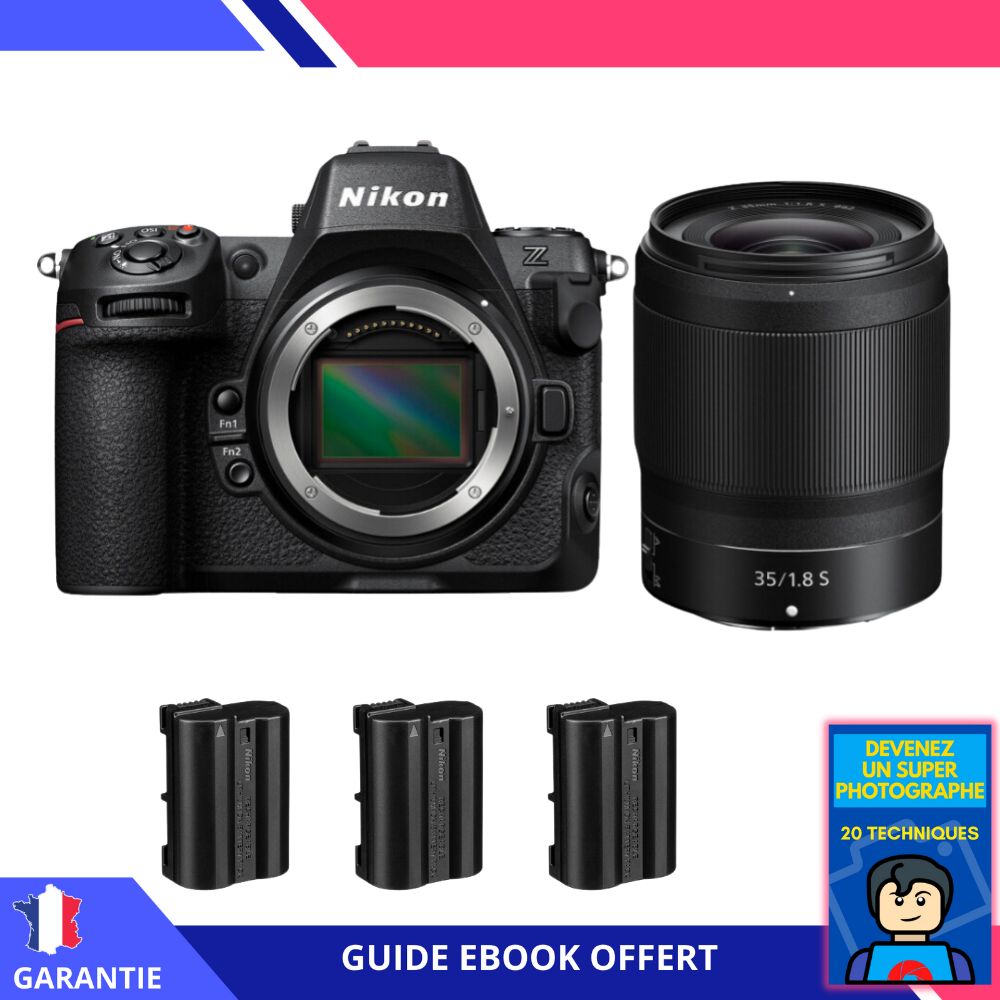 Appareil photo hybride Nikon Z8 + Objectif Z 35mm f/1.8 S + 3 batteries EN-EL15c + Ebook 'Devenez un super photographe'