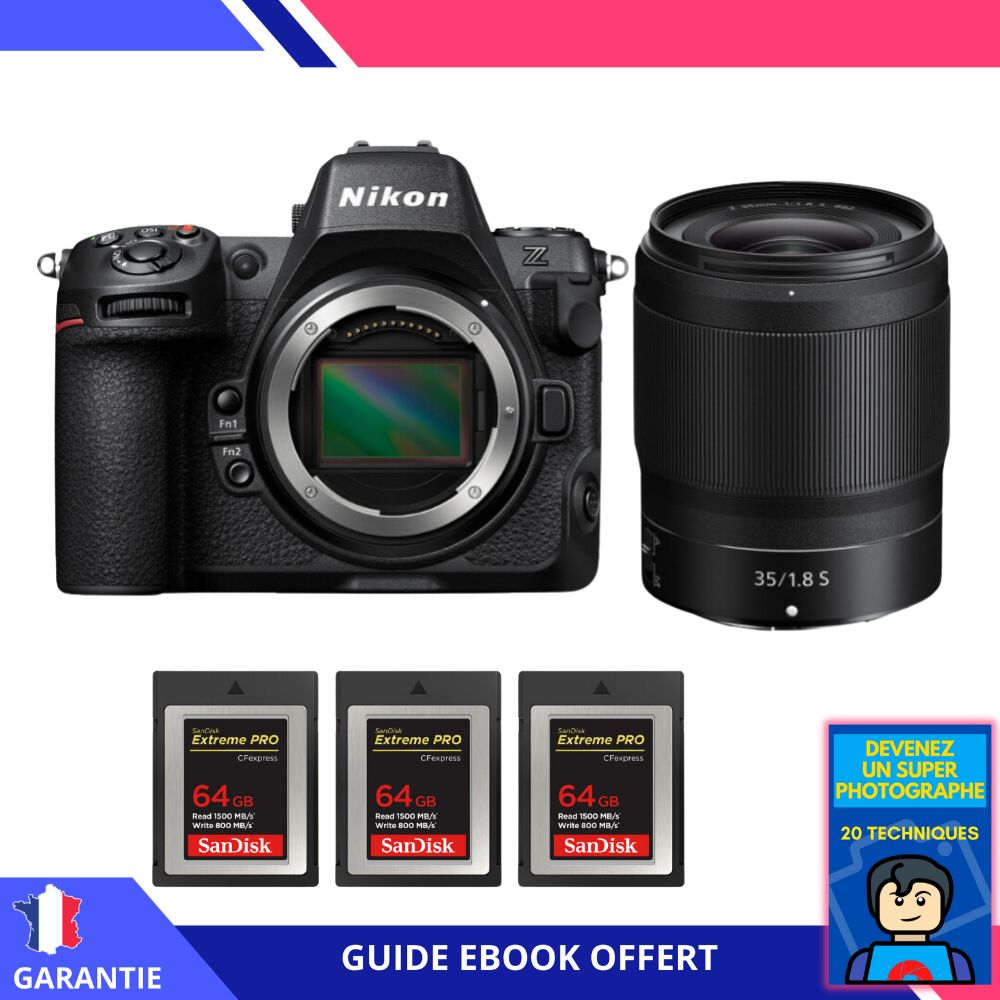 Nikon Z8 + Z 35mm f/1.8 S Lens + 3 SanDisk 64GB Extreme PRO CFexpress Type B + 'Become a Super Photographer' Ebook - Nikon Hybrid Camera