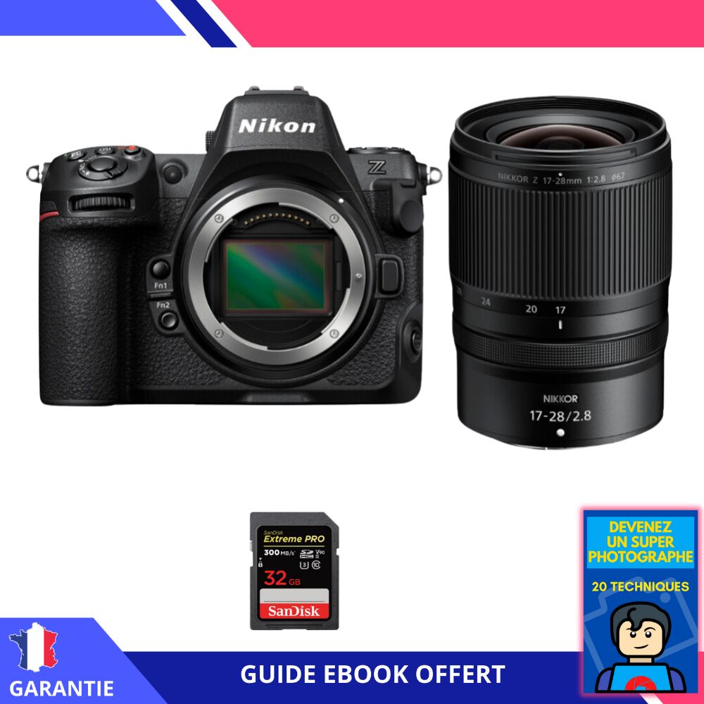 Appareil photo hybride Nikon Z8 + objectif 17-28mm f/2,8 + carte SDXC SanDisk 32 Go Extreme PRO + ebook 'Devenez un super photographe'