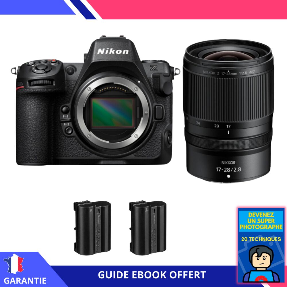 Appareil photo hybride Nikon Z8 avec objectif 17-28 mm f/2,8 et 2 batteries EN-EL15c + ebook 'Devenez un super photographe'