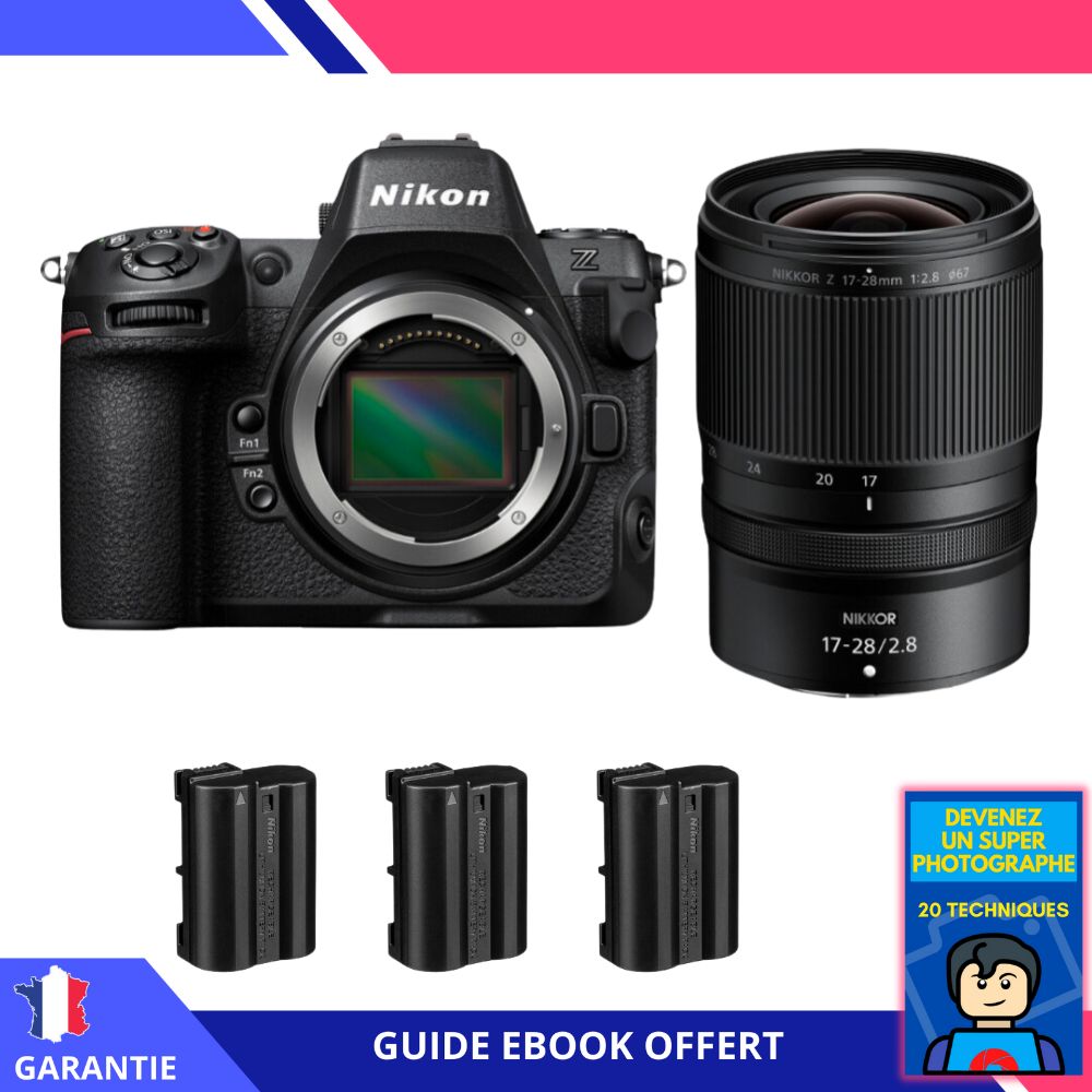Appareil photo hybride Nikon Z8 + Objectif 17-28mm f/2.8 + 3 Batteries EN-EL15c + Livre électronique 'Devenez un super photographe' - Nikon