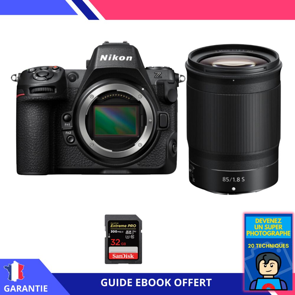 Nikon Z8 + Z 85mm f/1.8 S Lens + 32GB SanDisk Extreme PRO UHS-II SDXC Card + 'Become a Super Photographer' Ebook - Nikon Hybrid Camera