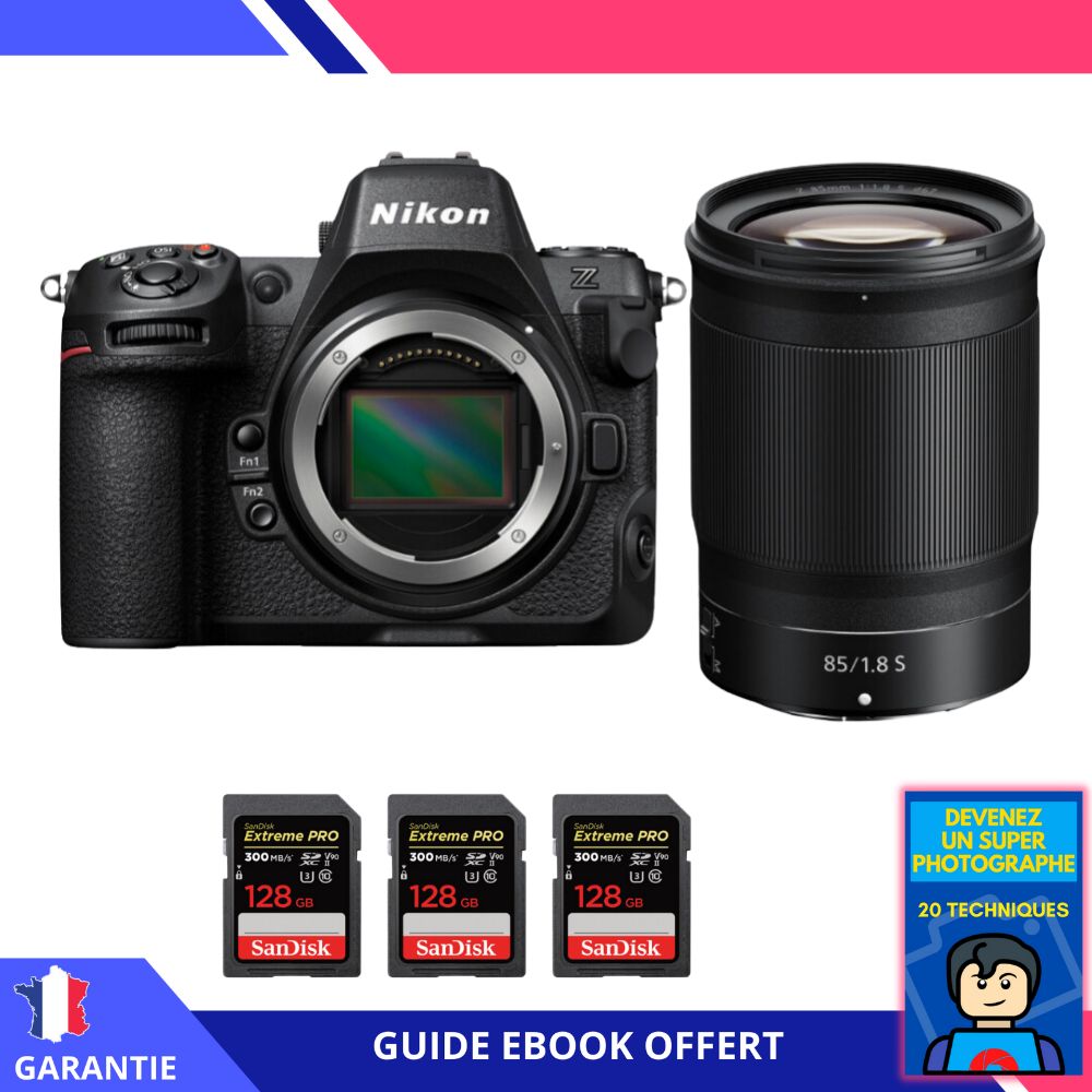 Nikon Z8 + 85mm f/1.8 S Lens + 3x 128GB SanDisk Extreme PRO UHS-II SDXC Cards + 'Become a Super Photographer' Ebook - Nikon Hybrid