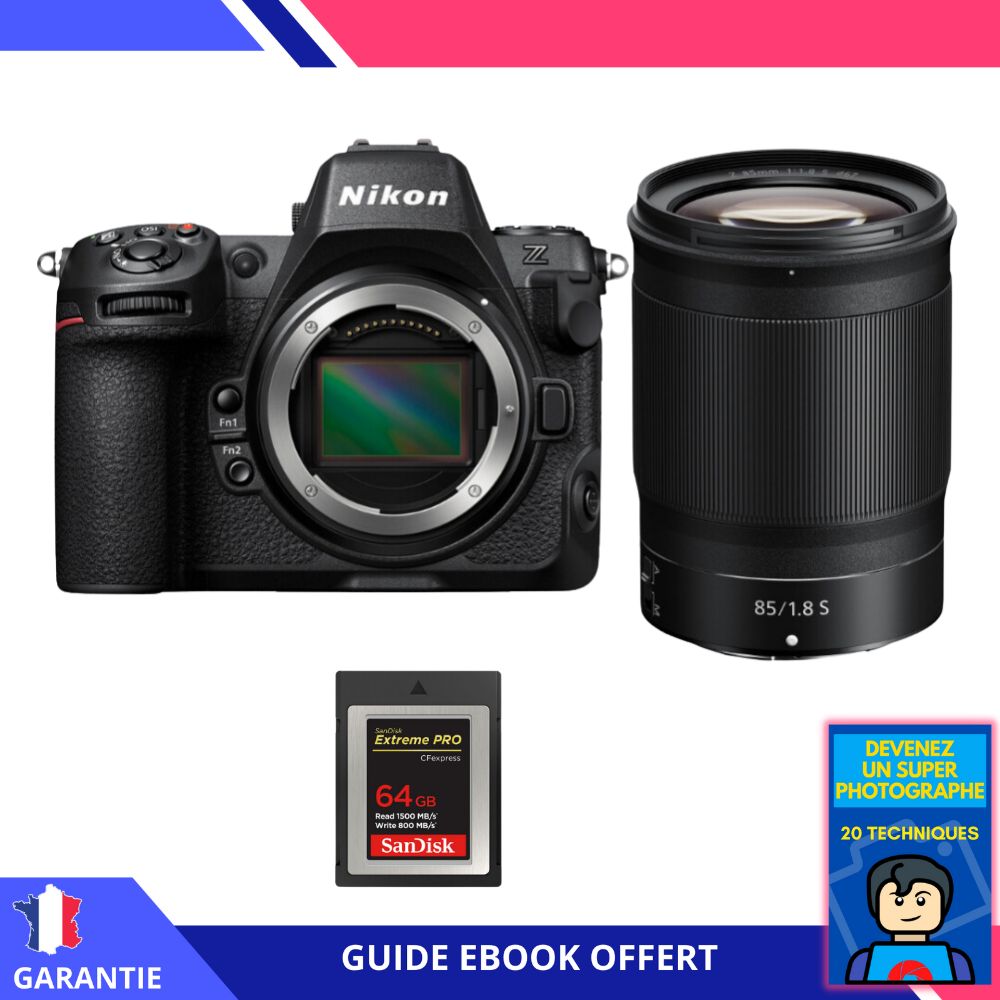 Nikon Z8 Hybrid Camera + 85mm f/1.8 S Lens + 1x 64GB SanDisk Extreme PRO CFexpress Type B + Ebook - Nikon Full-Frame