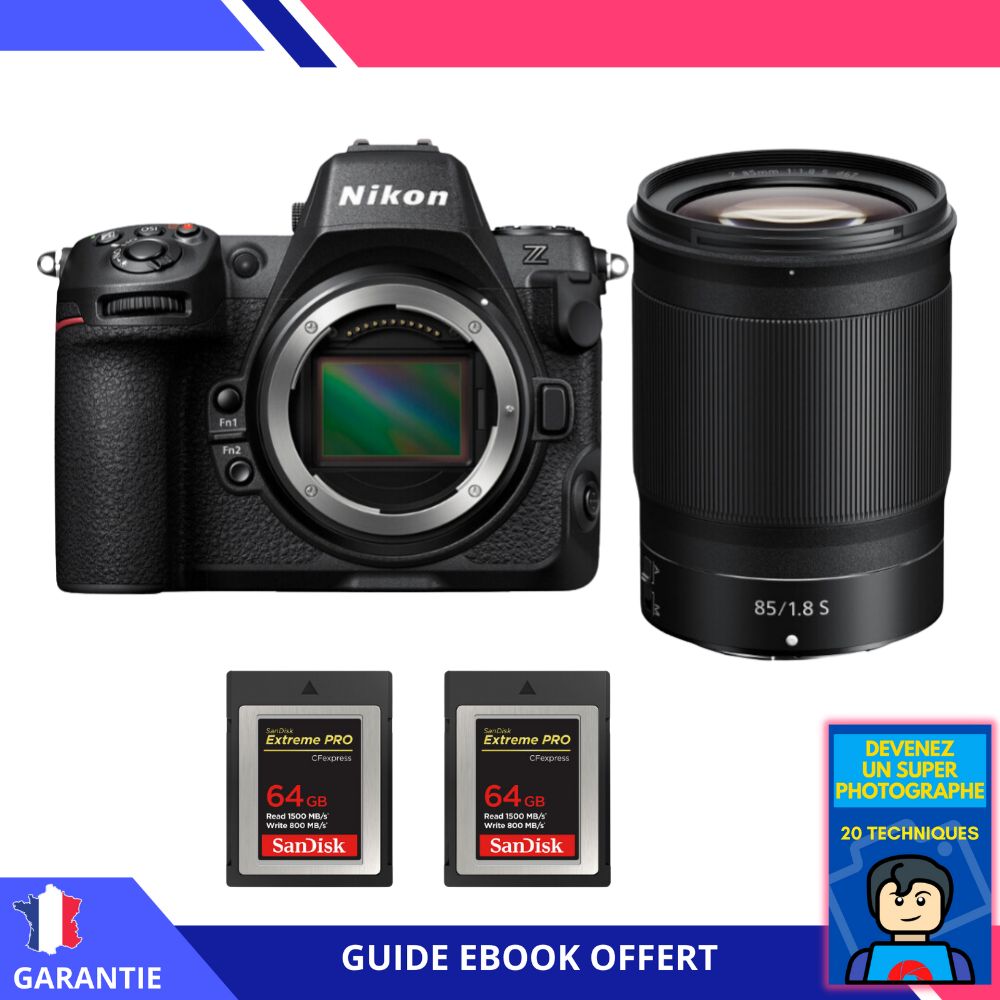 Nikon Z8 + Z 85mm f/1.8 S Lens + 2x 64GB SanDisk Extreme PRO CFexpress Type B + Ebook - Hybrid Nikon Camera