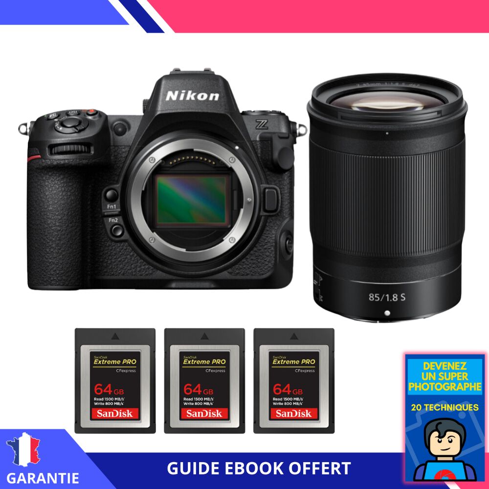 Nikon Z8 + 85mm f/1.8 S Lens + 3x 64GB SanDisk Extreme PRO CFexpress Type B + Ebook - Hybrid Nikon Full-Frame Camera