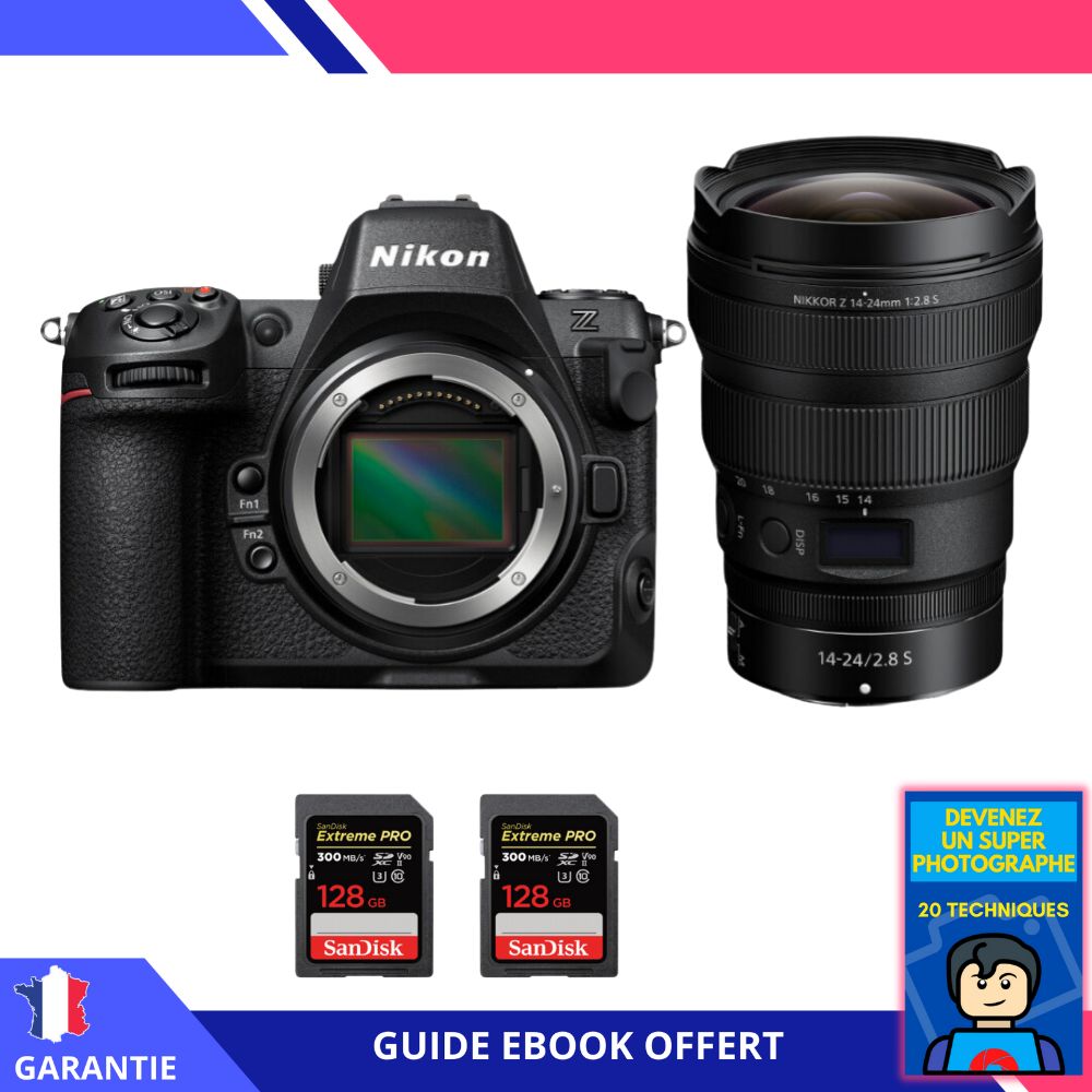 Nikon Z8 Hybrid Camera + Z 14-24mm f/2.8 S Lens + 2 SanDisk 128GB Extreme PRO UHS-II SDXC Cards + 'Become a Super Photographer' Ebook