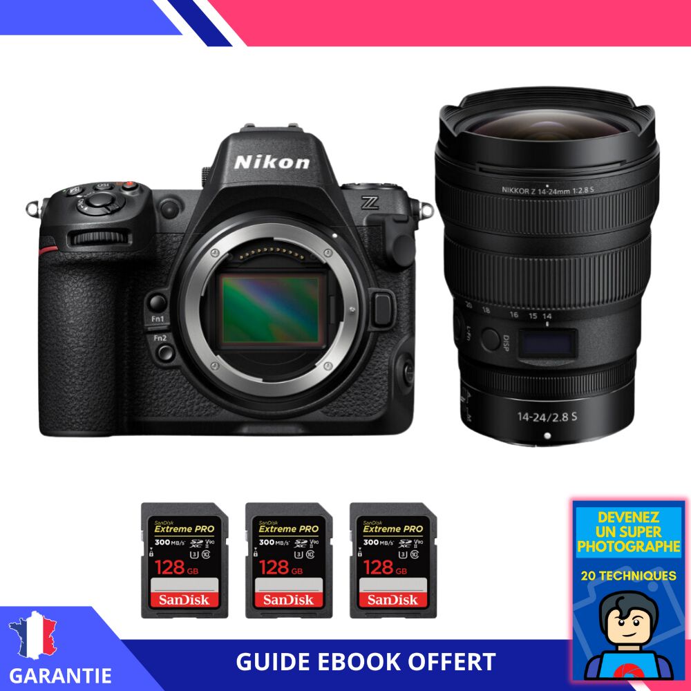 Nikon Z8 + Z 14-24mm f/2.8 S Lens + 3x 128GB SanDisk Extreme PRO UHS-II SDXC Cards + 'Become a Super Photographer' Ebook - Nikon Hybrid Camera