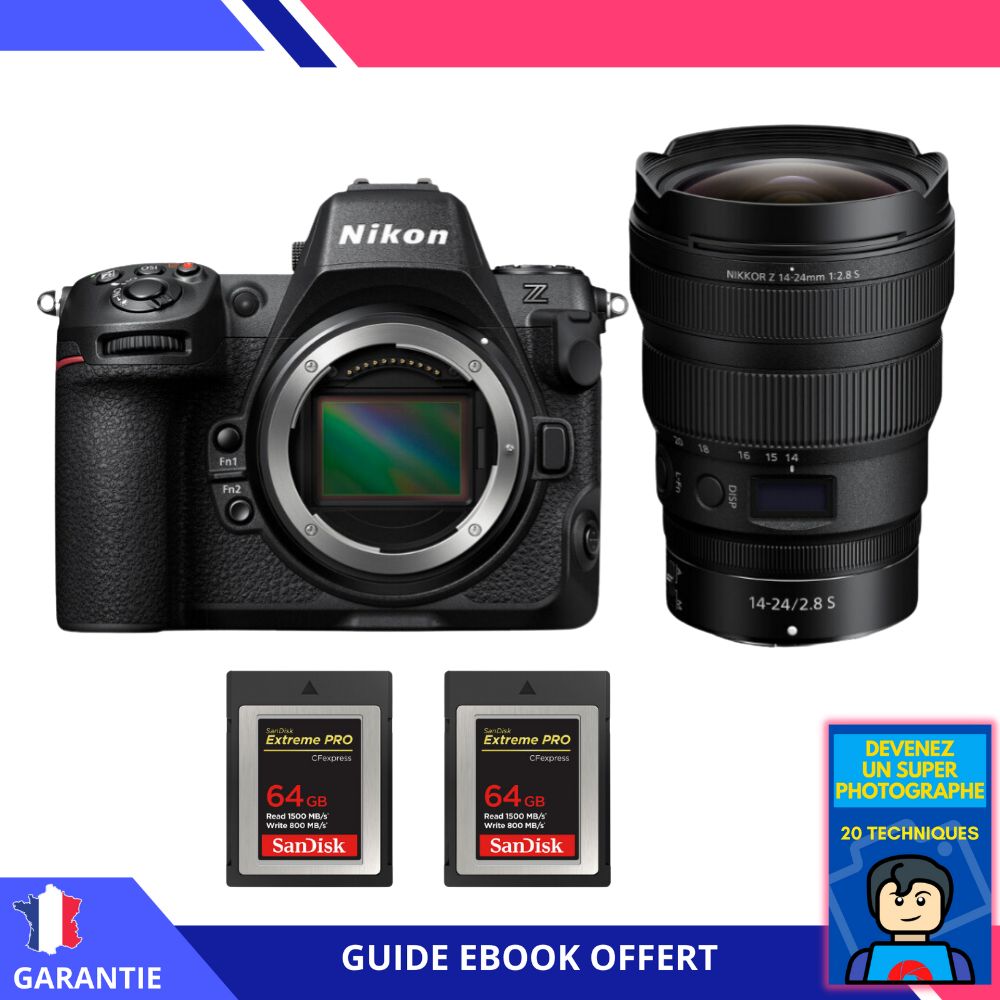 Nikon Z8 + Z 14-24mm f/2.8 S Lens + 2x 64GB SanDisk Extreme PRO CFexpress Type B + Ebook - Hybrid Nikon Camera