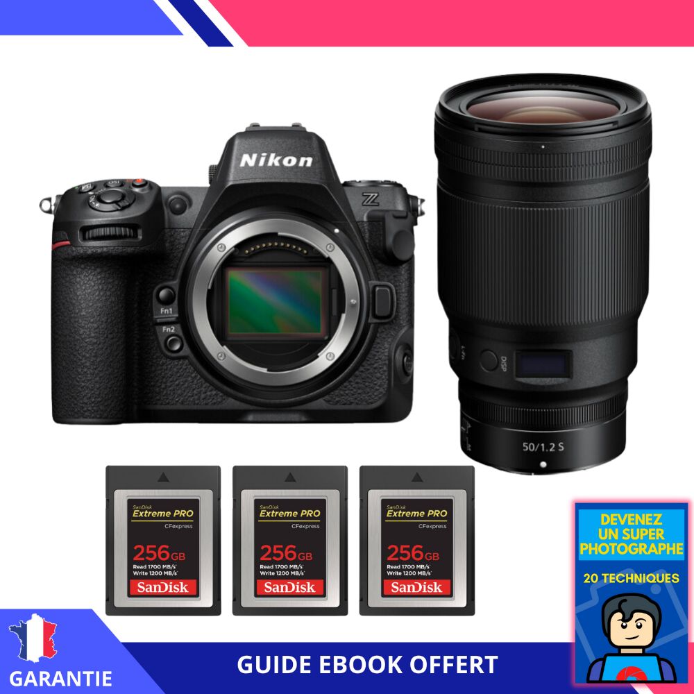 Nikon Z8 + 50mm f/1.2 S Lens + 3x 256GB SanDisk Extreme PRO CFexpress Type B + Ebook - Hybrid Nikon Full-Frame Camera