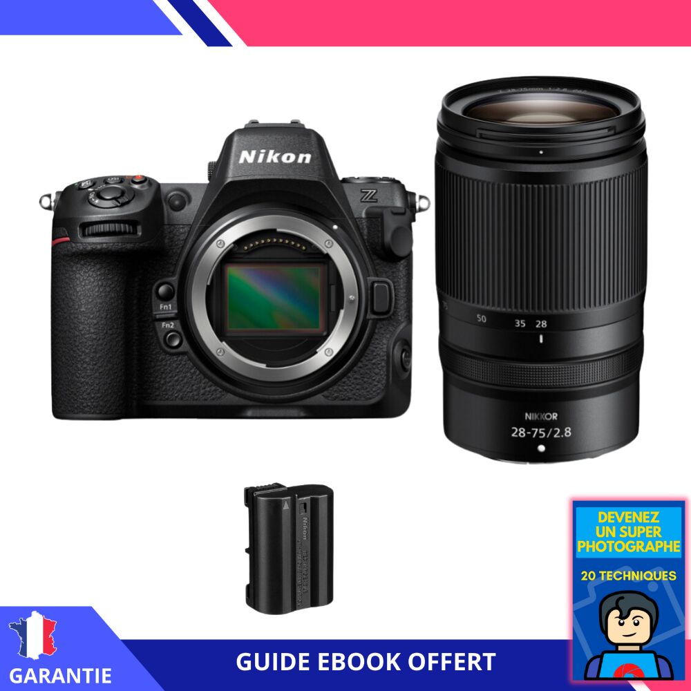 Appareil photo hybride Nikon Z8 + Objectif Z 28-75mm f/2.8 + Batterie EN-EL15c + Livre numérique 'Devenez un super photographe'
