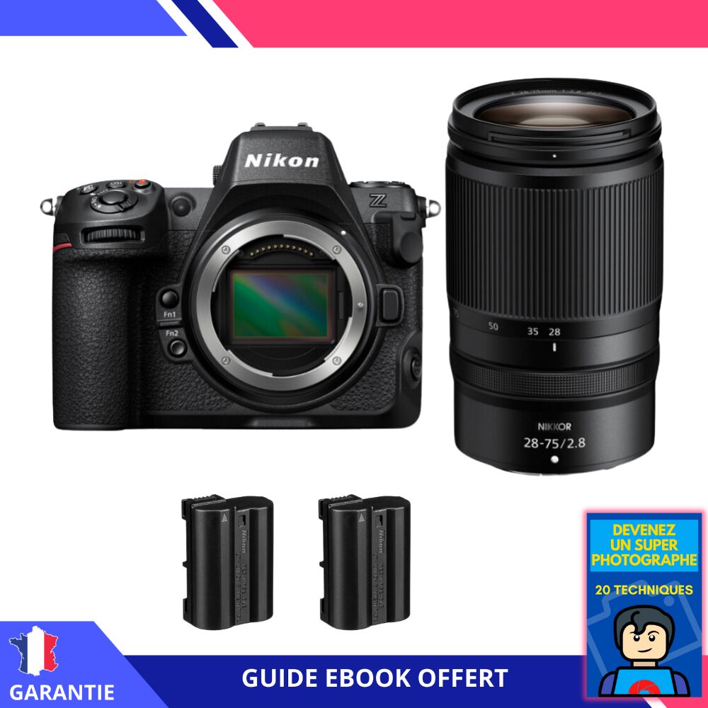 Appareil photo hybride Nikon Z8 avec objectif Z 28-75mm f/2.8 + 2 batteries EN-EL15c + ebook 'Devenez un Super Photographe'