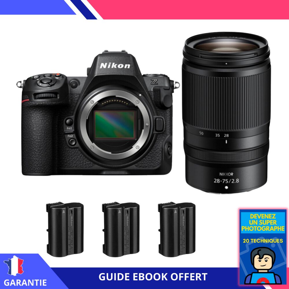 Appareil photo hybride Nikon Z8 + objectif Z 28-75mm f/2.8 + 3 batteries EN-EL15c + ebook 'Devenez Un Super Photographe'