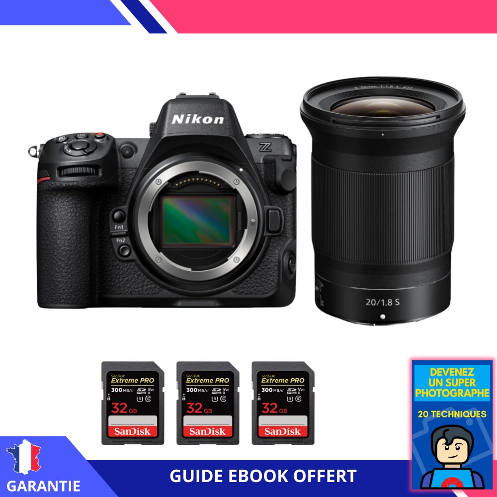 Nikon Z8 Hybrid Camera + 20mm f/1.8 S Lens + 3 SanDisk 32GB Extreme PRO UHS-II SDXC Cards + 'Become a Super Photographer' Ebook