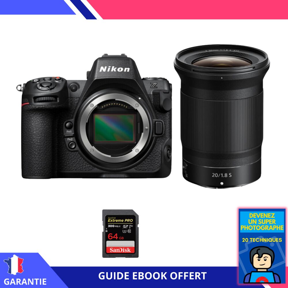 Nikon Z8 Hybrid Camera Kit with 20mm f/1.8 S Lens + 64GB SanDisk Extreme PRO UHS-II SDXC Card + Ebook - 'Become a Super Photographer'