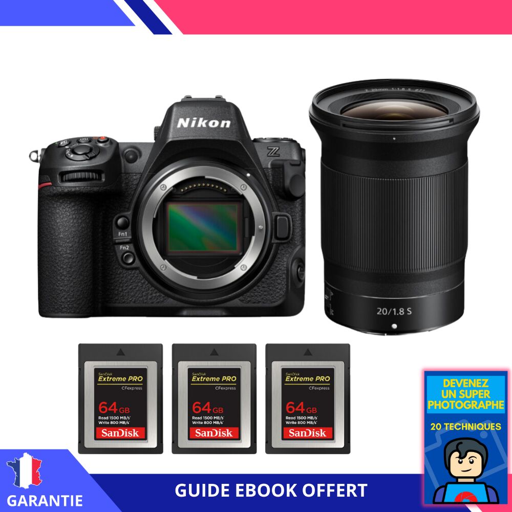 Nikon Z8 Hybrid Camera + Z 20mm f/1.8 S Lens + 3 SanDisk 64GB Extreme PRO CFexpress Type B Cards + 'Become a Super Photographer' Ebook