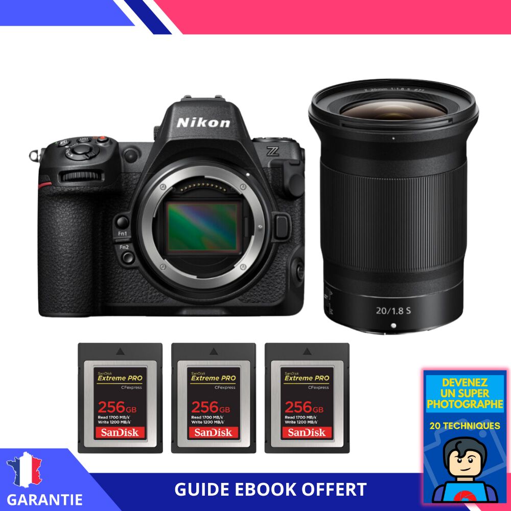 Nikon Z8 Camera Kit with 20mm f/1.8 S Lens + 3x 256GB SanDisk Extreme PRO CFexpress Type B Cards - Hybrid Nikon