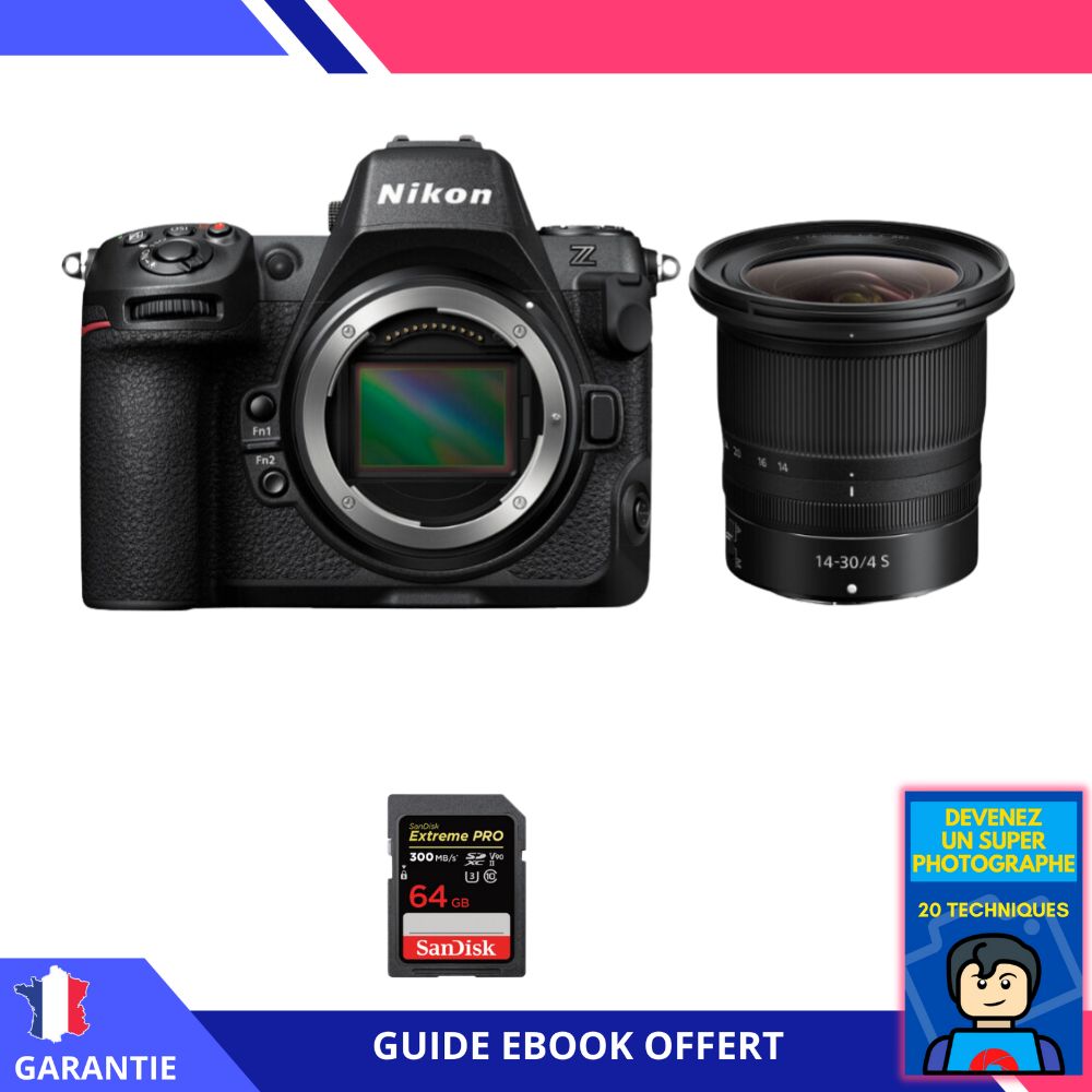Nikon Z8 + Z 14-30mm f/4 S Lens + 64GB SanDisk Extreme PRO UHS-II SDXC Card + Ebook - Nikon Hybrid Camera