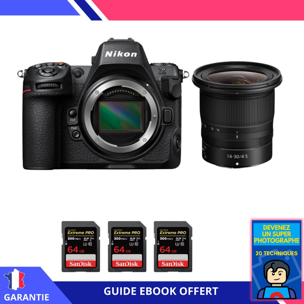 Nikon Z8 + Z 14-30mm f/4 S Lens + 3x 64GB SanDisk Extreme PRO UHS-II SDXC Cards + 'Become a Super Photographer' Ebook - Nikon Hybrid Camera