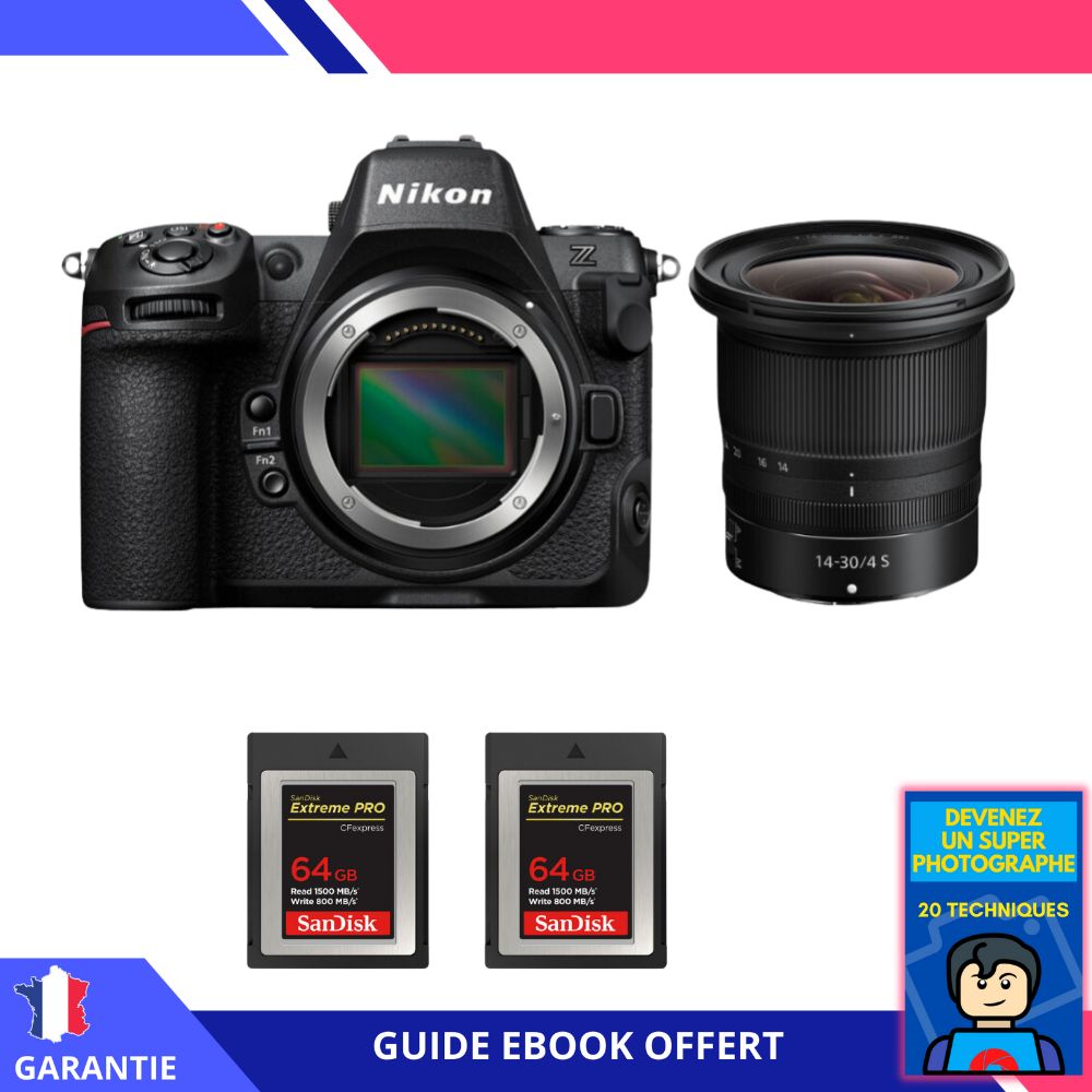 Nikon Z8 Hybrid Camera Kit with Z 14-30mm f/4 S Lens + 2x 64GB SanDisk Extreme PRO CFexpress Type B Cards - Includes Ebook 'Become a Super Photographer'