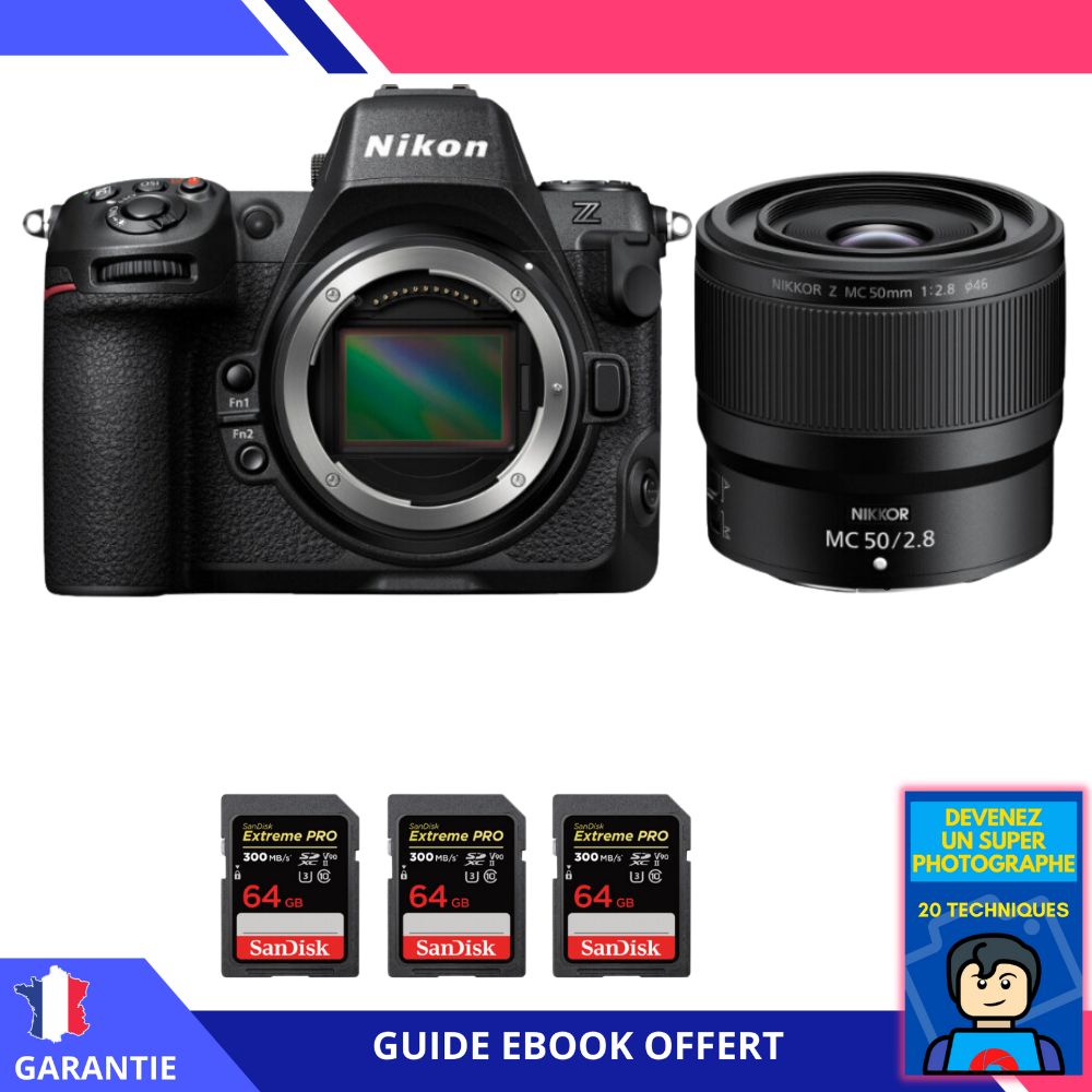 Nikon Z8 + Z MC 50mm f/2.8 Macro + 3 SanDisk 64GB Extreme PRO UHS-II SDXC 300MB/s + Ebook 'Devenez Un Super Photographe' - Hybrid Nikon