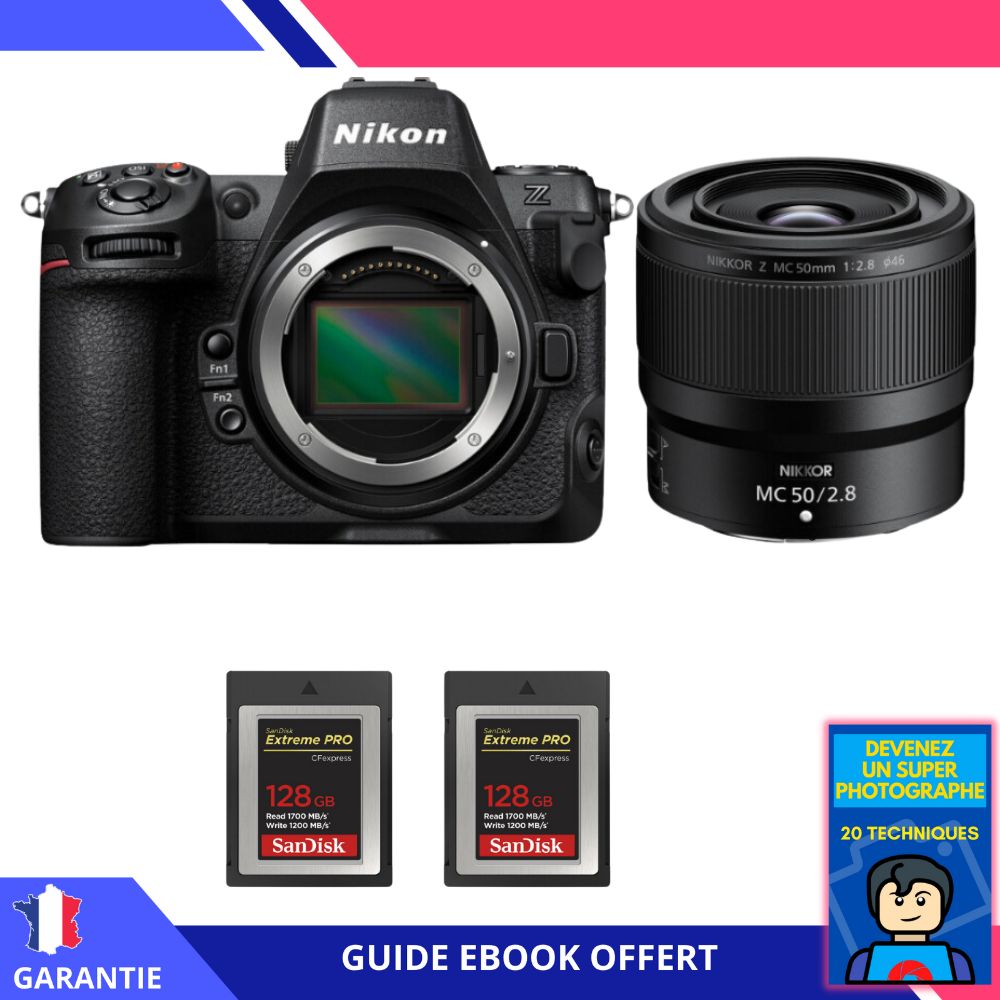 Nikon Z8 + Z MC 50mm f/2.8 Macro + 2 SanDisk 128GB Extreme PRO CFexpress Type B + Ebook - Hybrid Nikon Full Frame Camera