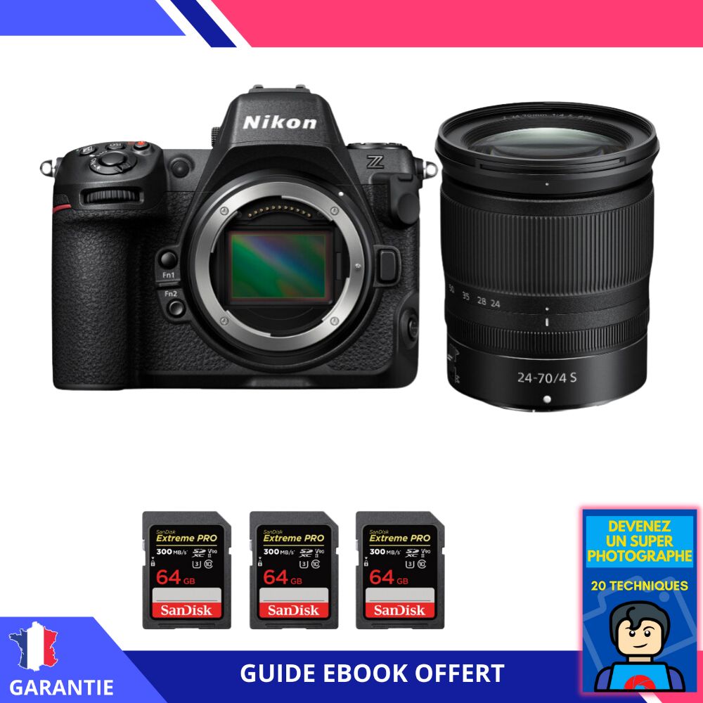 Nikon Z8 Kit with Z 24-70mm f/4 S Lens + 3x 64GB SanDisk Extreme PRO UHS-II SDXC Cards + 'Become a Super Photographer' Ebook