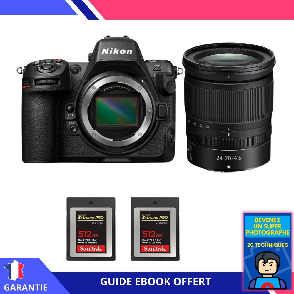 Nikon Z8 + Z 24-70mm f/4 S Lens + 2x 512GB SanDisk Extreme PRO CFexpress Type B + Ebook - Nikon Hybrid Camera