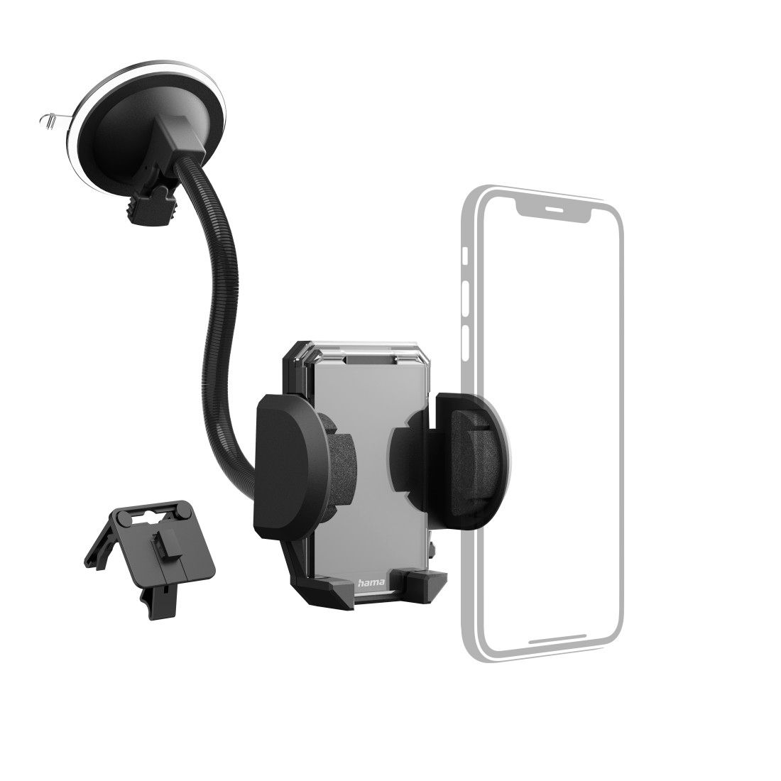 Soporte para teléfono móvil Hama 2 en 1 para ventilación/parabrisas con rotación de 360°