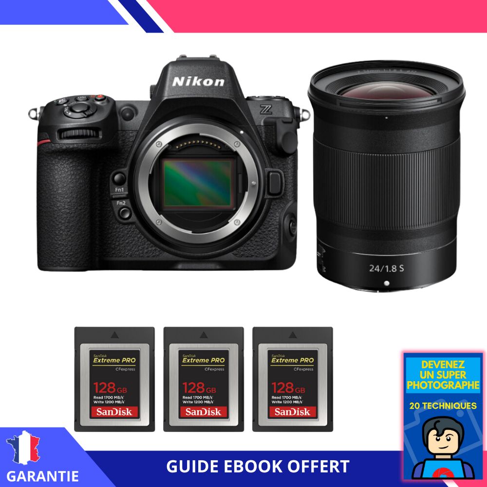 Nikon Z8 Hybrid Camera + 24mm f/1.8 S Lens + 3x 128GB SanDisk Extreme PRO CFexpress Type B + 'Become a Super Photographer' Ebook