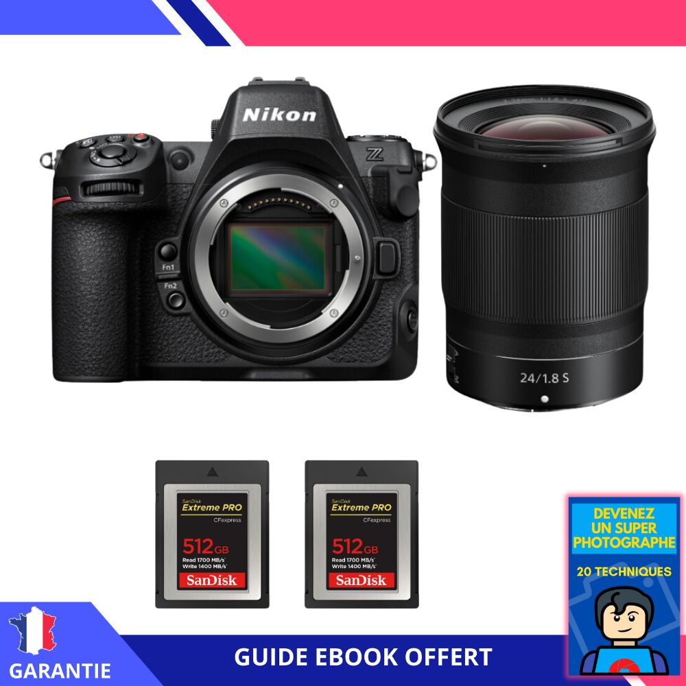 Nikon Z8 Hybrid Camera + Z 24mm f/1.8 S Lens + 3x 512GB SanDisk Extreme PRO CFexpress Type B + Ebook - Nikon Full Frame
