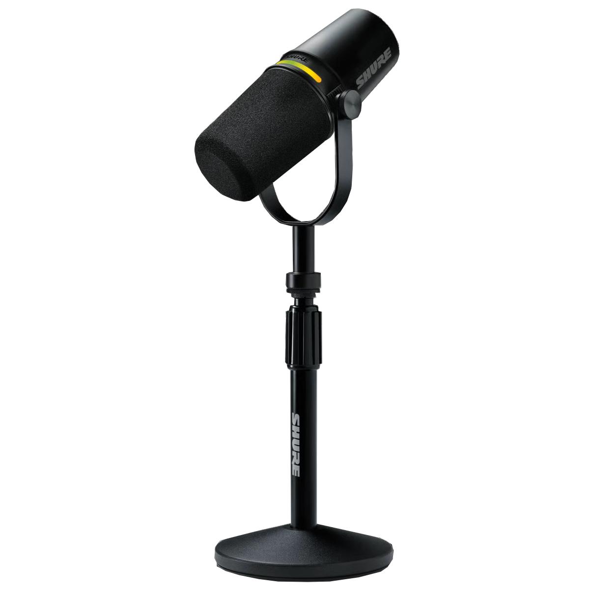 Microphone Shure MV7+ Noir sur Pied de Bureau - Microphone Dynamique Filaire - Directivité Cardioïde - XLR/USB - Prise Casque