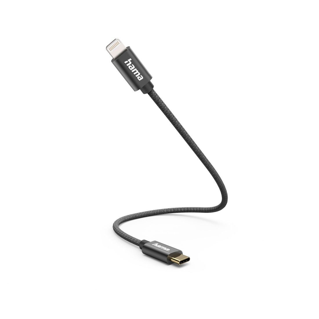 Hama USB-C to Lightning Cable - 0.2m, Nylon, Black