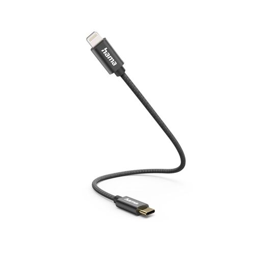 Cable de carga USB-C a Lightning - 0,2 m, nailon, negro