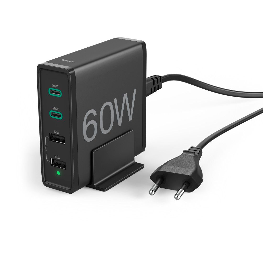 Hama 4-Port Quick Charger, 2x USB-C PD/QC, 2x USB-A, 60W, Black