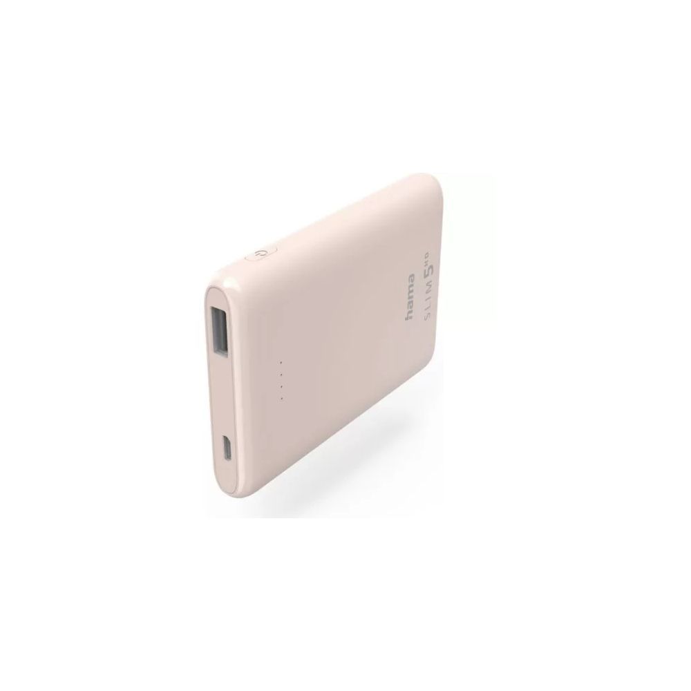 Hama SLIM 5HD Power Pack, 5000 mAh, USB-A Output, Light Pink