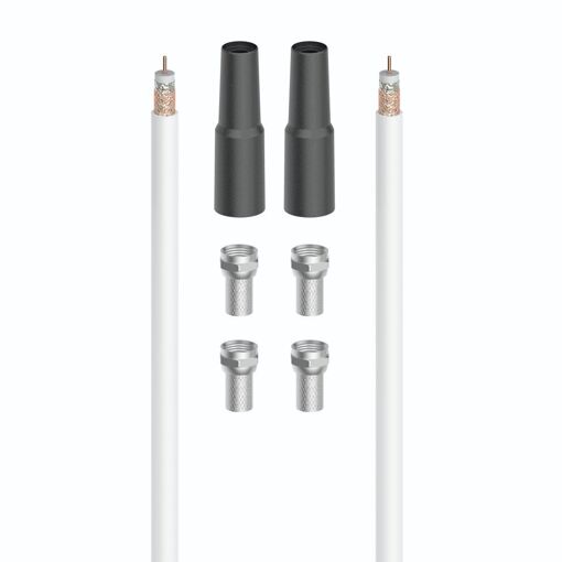 Kit de conexión SAT digital Hama, 90 dB de blindaje, cable de 20 m, 4 conectores macho F, 2 protectores contra intempéries
